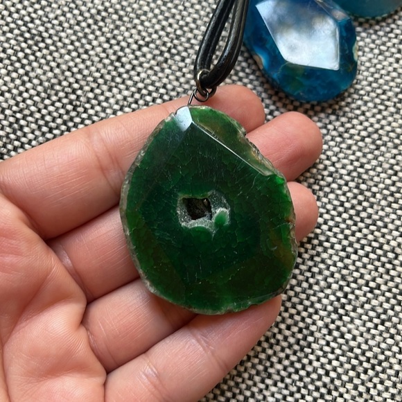 Handmade Blue and Green Stone Necklace with brown cord , Made in Athens, Greece - Picture 15 of 17